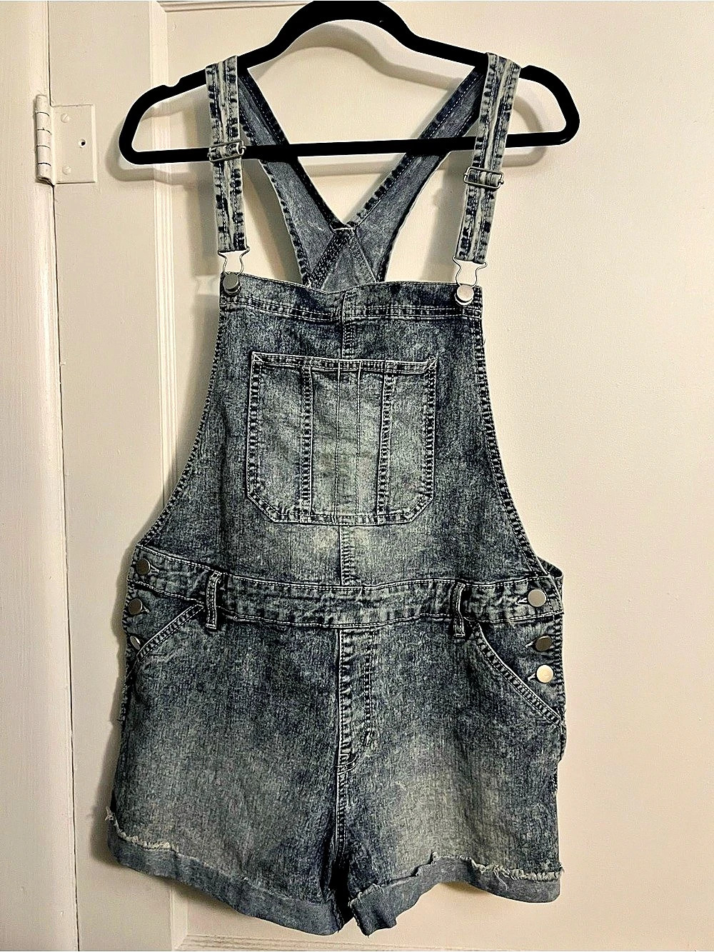 No Boundaries Relaxed Fit Denim Overall Shorts